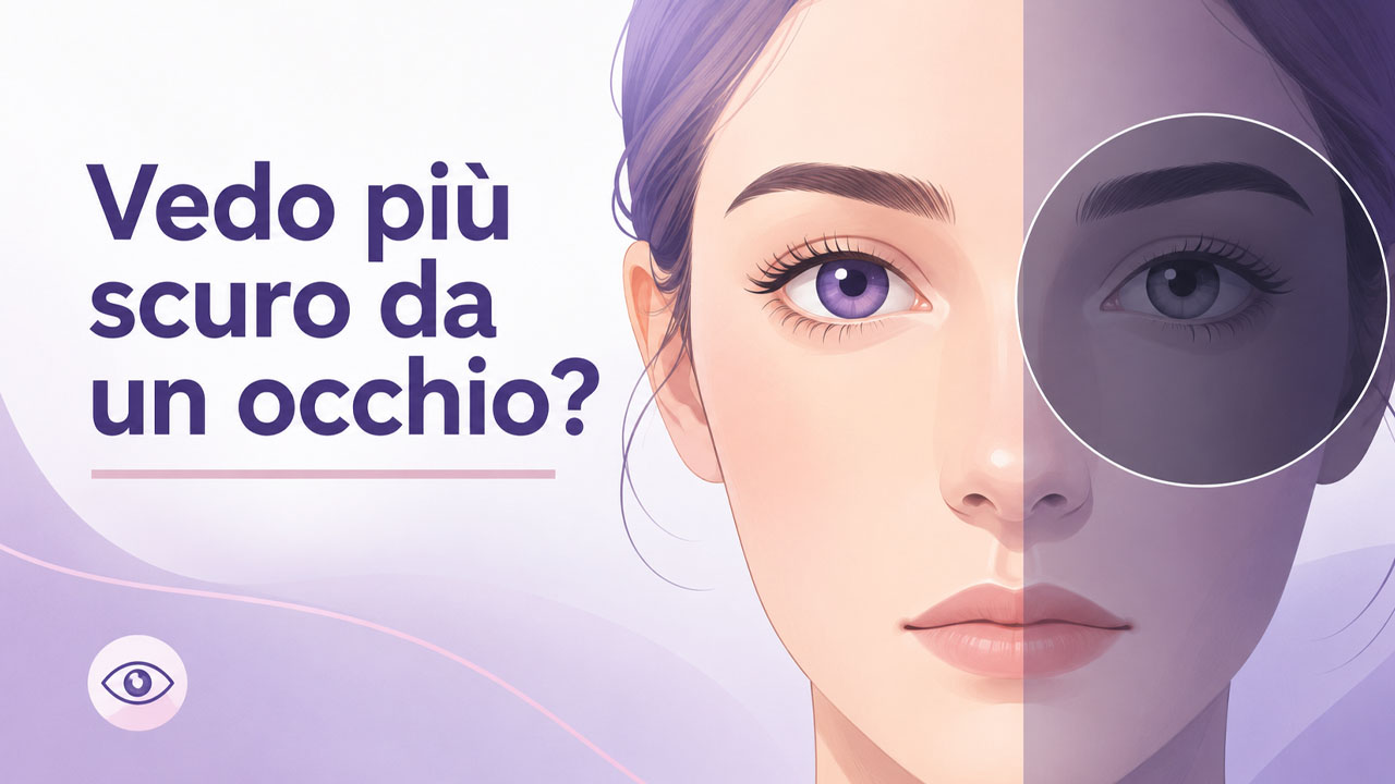 Donna con il volto diviso tra una zona luminosa e una più scura, simbolo di una diversa percezione visiva tra i due occhi