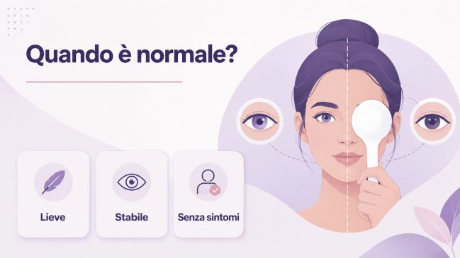 Donna che copre un occhio accanto alle indicazioni Lieve, Stabile e Senza sintomi
