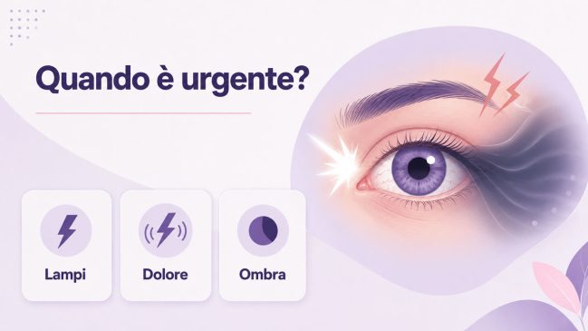 Primo piano di un occhio con lampo luminoso, segni di dolore e ombra laterale