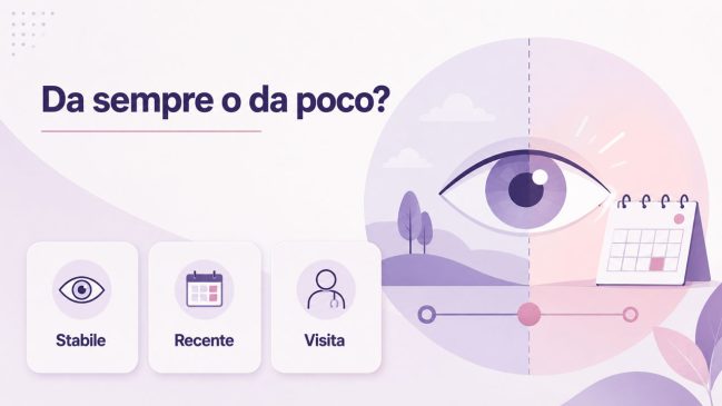 Occhio diviso tra una situazione stabile e una recente, con calendario e linea temporale