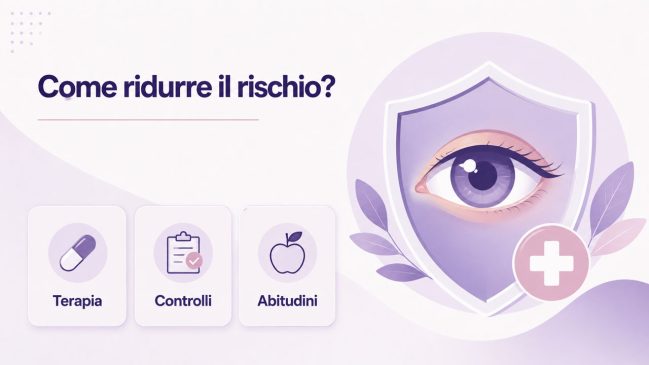 Occhio protetto da uno scudo con simboli di terapia, controlli e abitudini